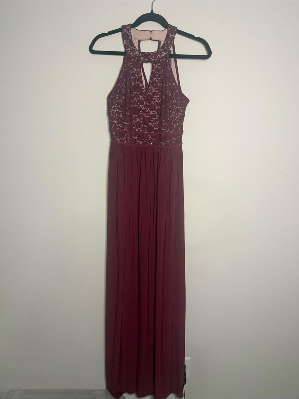 Halter Lace Bodice Maxi Dress in Burgundy